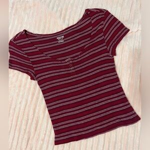 Burgundy Red and White Striped Top